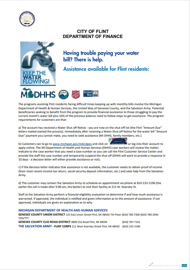 USA City of Flint Michigan Department of Finance utility bill shutoff notice, Word and PDF template